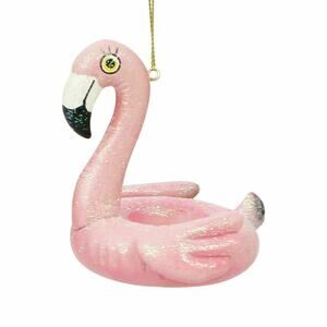 Flamingo Pink Christmas Tree Ornament Floatie Resin Dusted Glitter 4 in